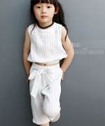 韓版女童條紋上衣+褲子套裝